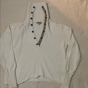Burberry White Cowl Neck Sweater with Button Detail
